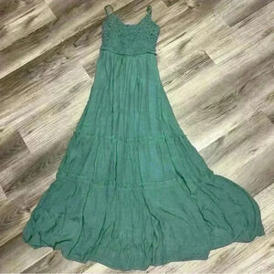 A. Calin by Flying Tomato Green Lace Tiered Ruffle Maxi Dress Size S SEE DISCRIP